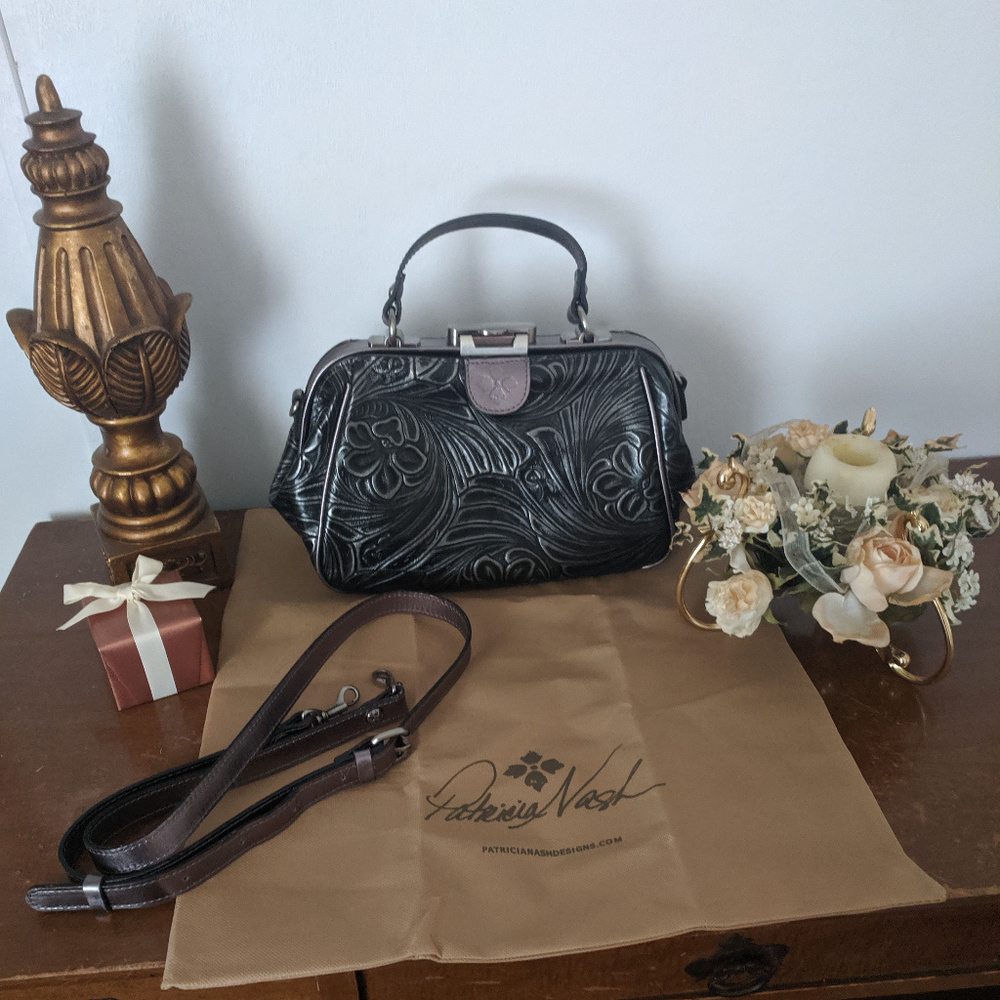 Patricia Nash Gracchi Black Pewter Tooled Leather